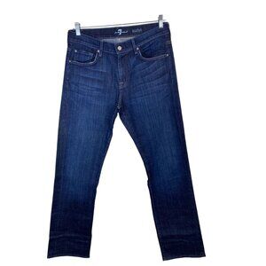 7 For All Mankind Austyn Mens Jeans Size 34x34 Straight Fit Blue Dark Wash Class